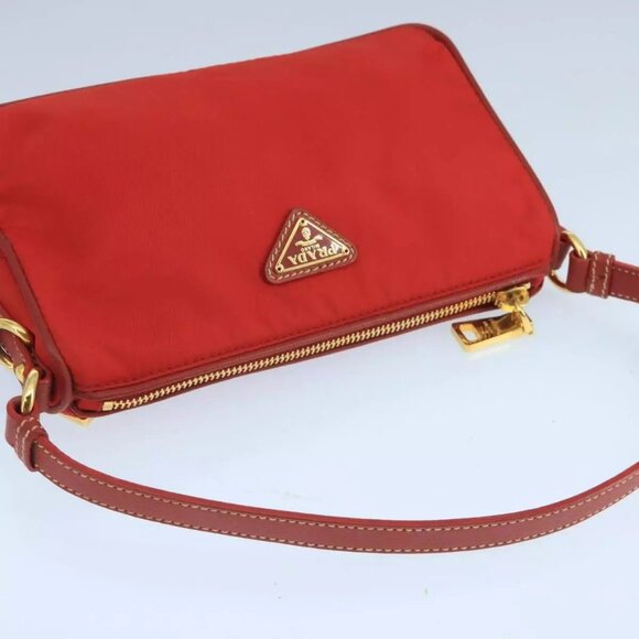 PRADA Hand Bag Nylon Red Gold Auth - Picture 12 of 16